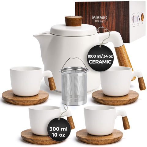 Set za čaj, čajnik 1000 ml + 4x300 ml, bijela